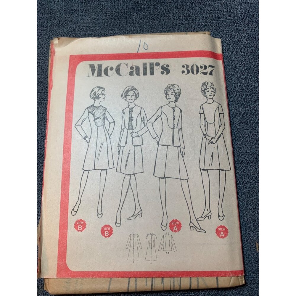 Vintage McCalls 3027 Sewing Pattern Size 10 Dress Jacket uncut 1970s